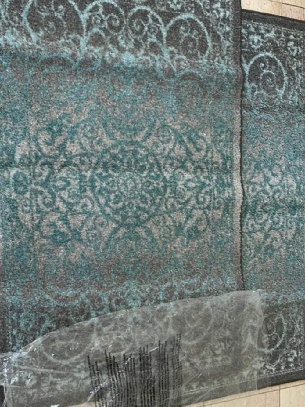 Elegant Blue Gray Scroll Damask Patterned Accent Rug 30x46 Small Area Door Mat